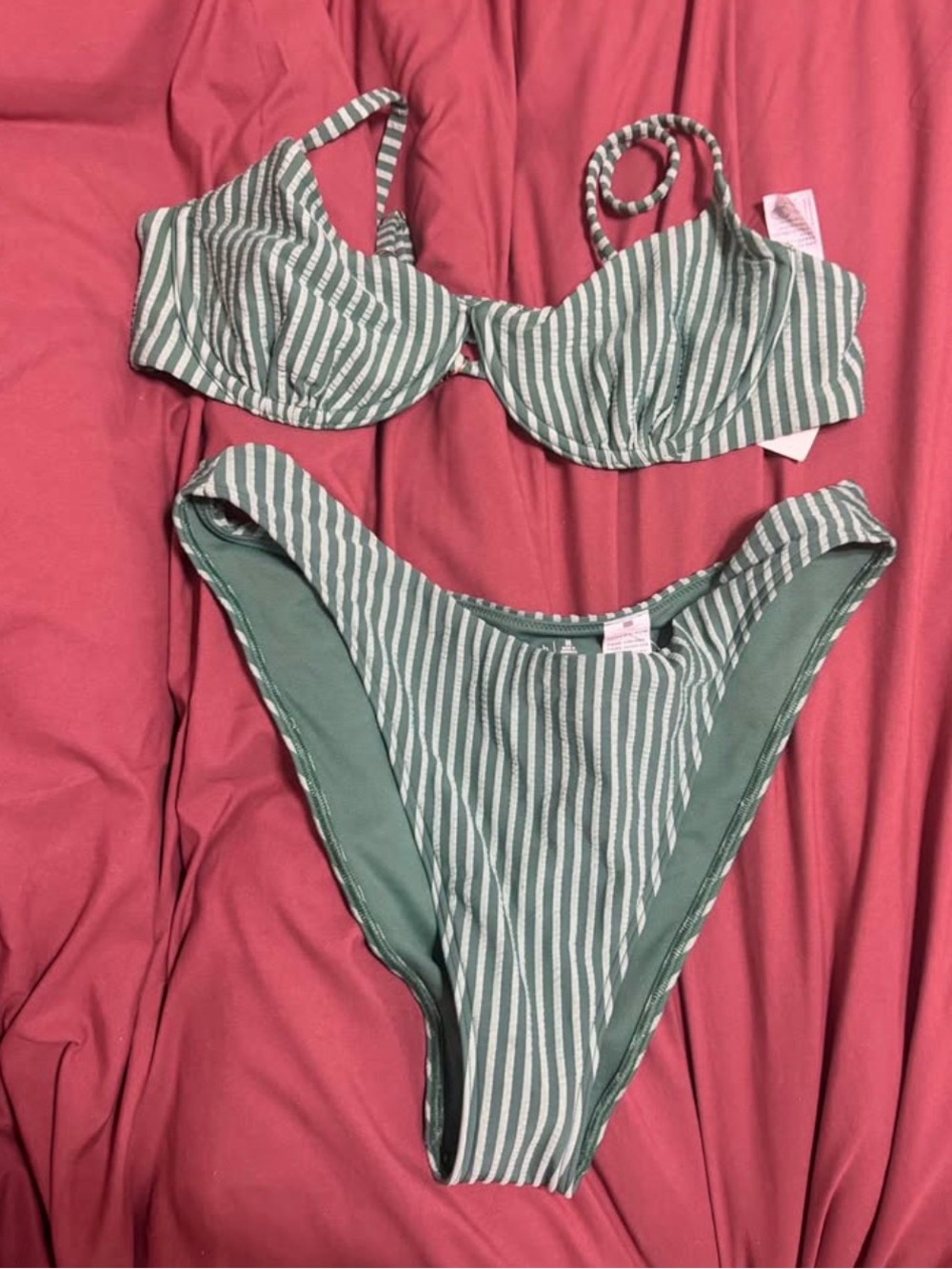Abercrombie & Fitch Green and White Striped Underwire Bikini
